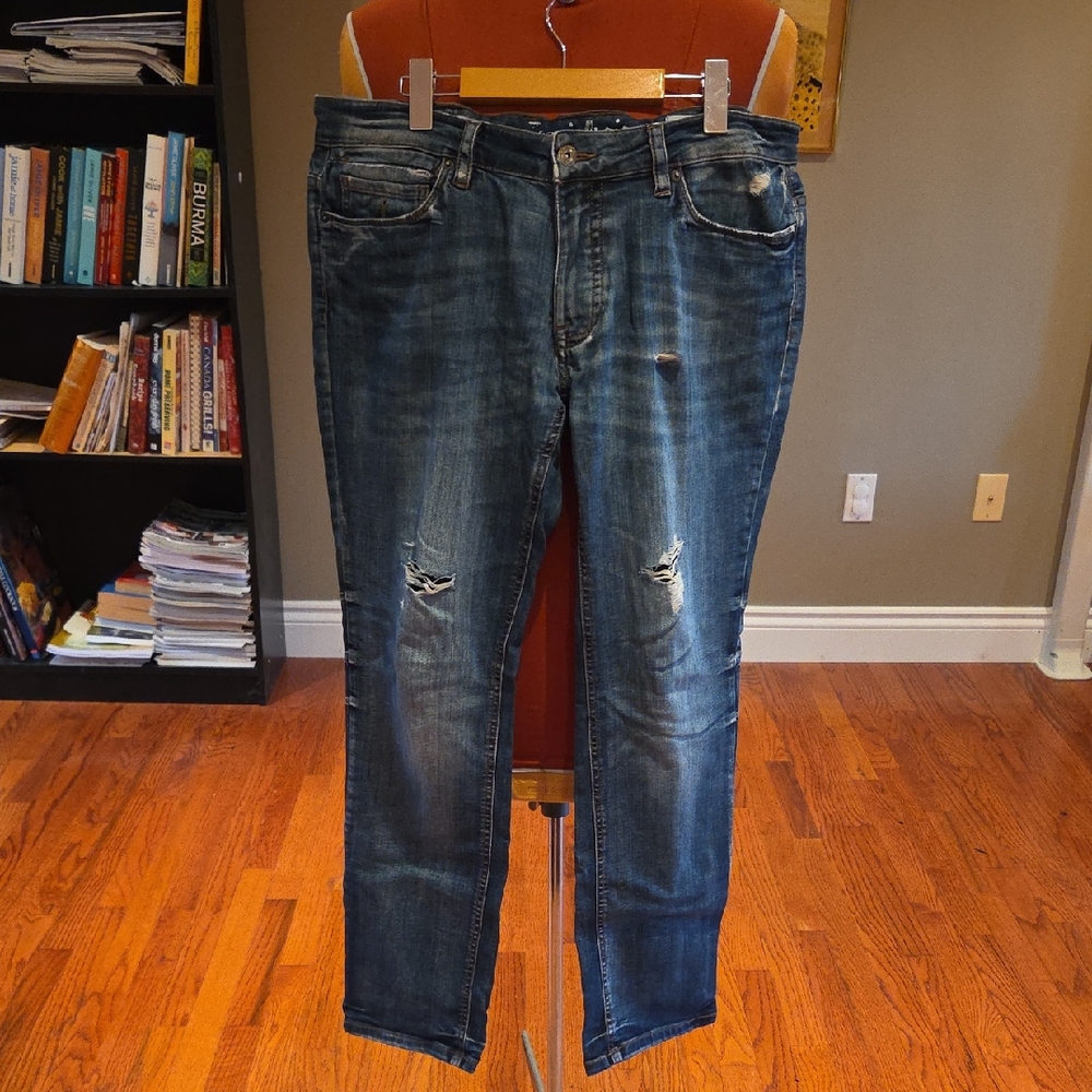 Women's Distressed Straight Leg Jeans - Blue
